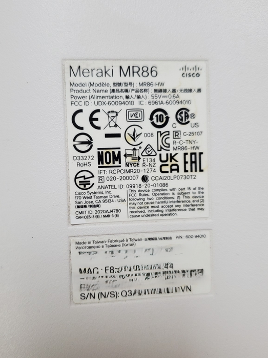 Cisco Meraki MR86 - Wi-Fi 6 Outdoor Access Point MR86-HW - UNCLAIMED