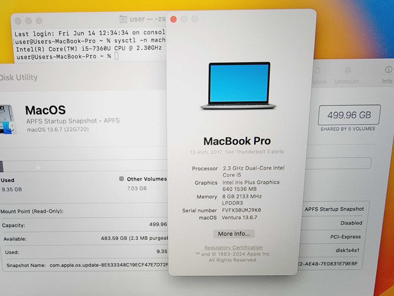 Apple Macbook Pro 2017 13\\" 2-Core i5-7360U @ 2.3GHz 8GB DDR3 500GB SSD (