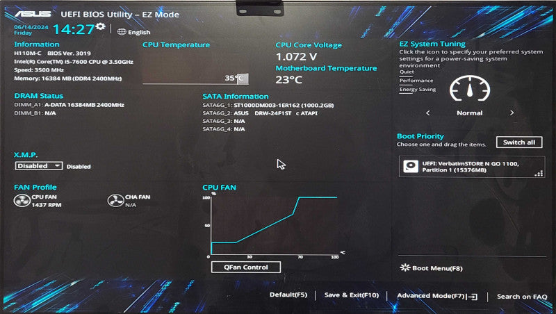 Custom PC/ASUS H110M-C, i5-7600 3.50GHz, 16GB DDR4, 1TB HDD, WiFi