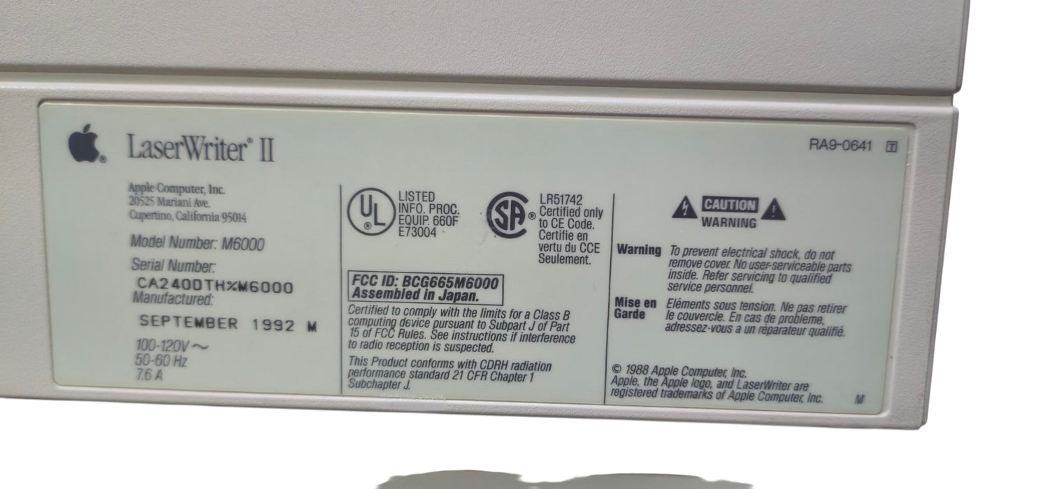Vintage Apple Laserwriter II Model M6000 | Made in Japan