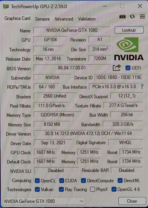 Nvidia GeForce GTX 1080 8GB FE Founders Edition GDDR5X Video Graphics Card
