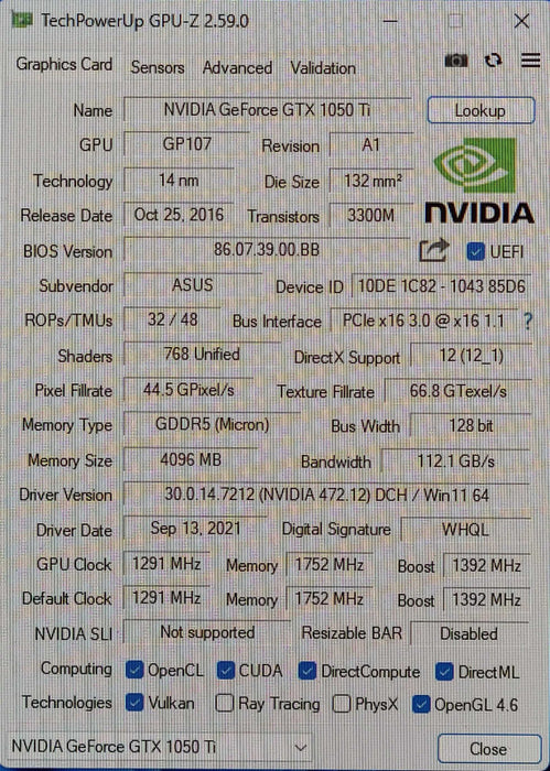 ASUS Phoenix GeForce GTX 1050 Ti 4GB GDDR5 Graphics Card