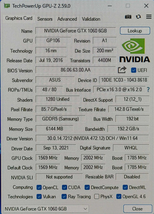 ASUS Dual-Fan GeForce GTX 1060 6GB GDDR5 Video Graphics Card