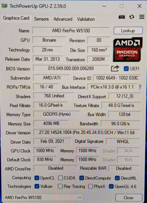 AMD FirePro W5100 | 4GB GDDR5 4x Display Port Graphics Card