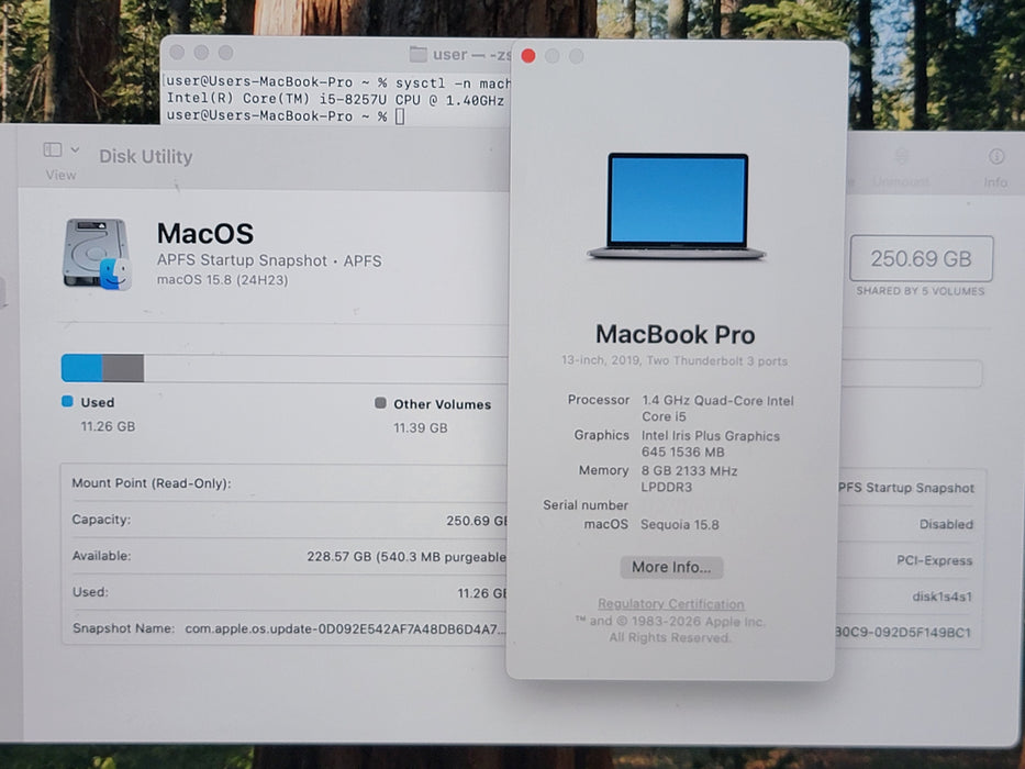 Apple Macbook Pro 2019 13" Core i5-8257U @ 1.4GHz 8GB DDR3 250GB SSD [A2159 | A]
