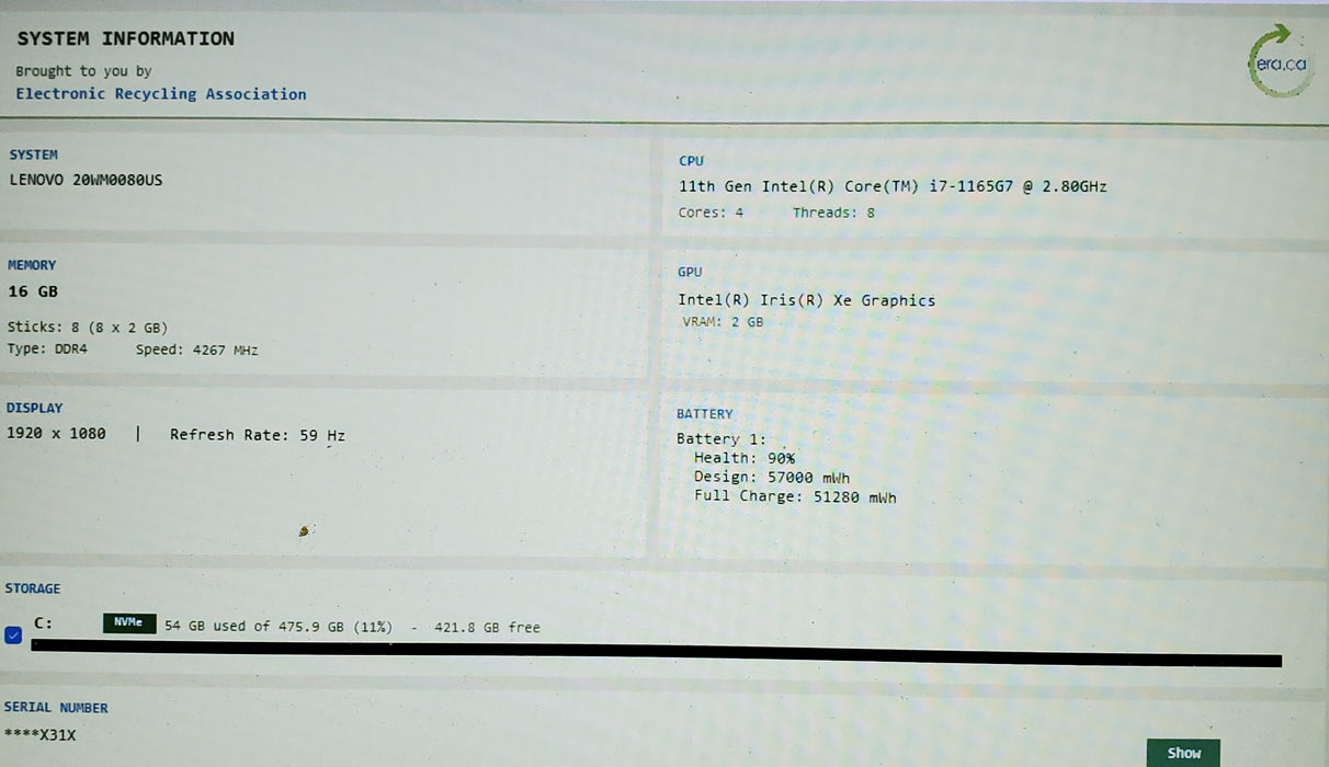 Lenovo ThinkPad T14s Gen 2 TOUCH i7-1165G7 16GB DDR4 256GB NVMe READ