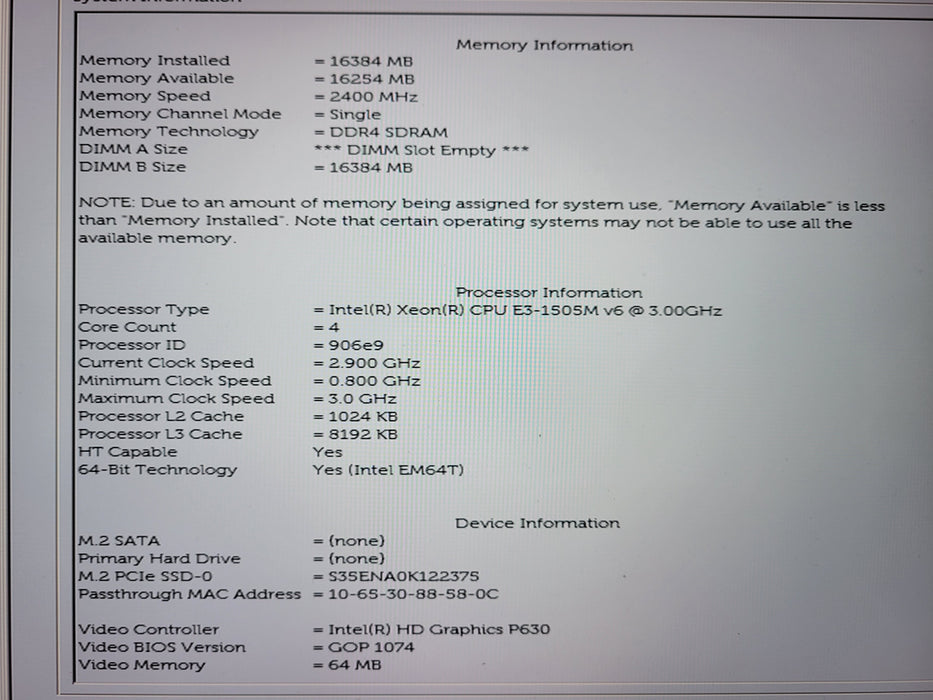 Dell Precision 5520 TOUCH Xeon E3 1505M v616GB DDR4, 4GB Quadro M1200 256GB NVMe