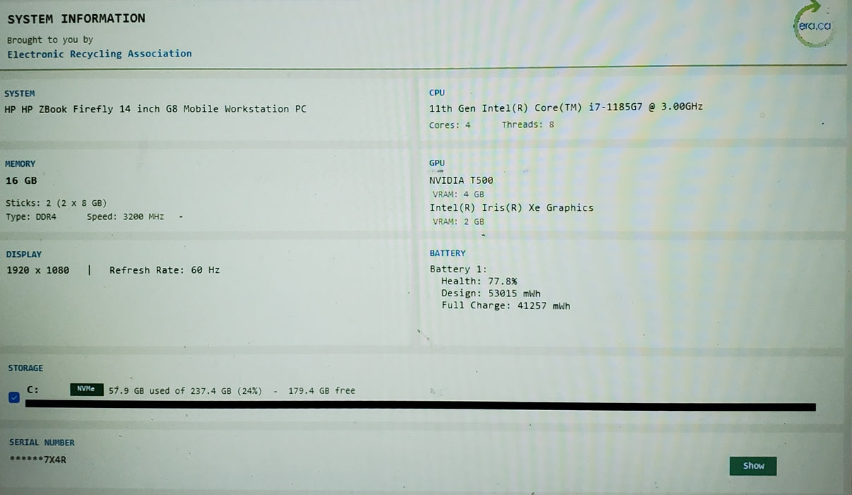 HP ZBook Firefly 14 G8 TOUCH i7-1185G7 16GB DDR4 4GB T500 256GB NVMe READ