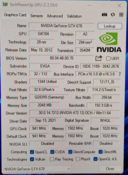 EVGA GeForce GTX 670 (02G-P4-2676-KR) 2GB GDDR5 Graphic Card
