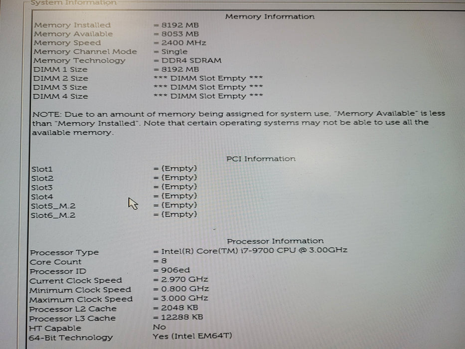 Dell Optiplex 7070 SFF i7 - 9700 @ 3.00GHz 8GB DDR4 Ram No HDD