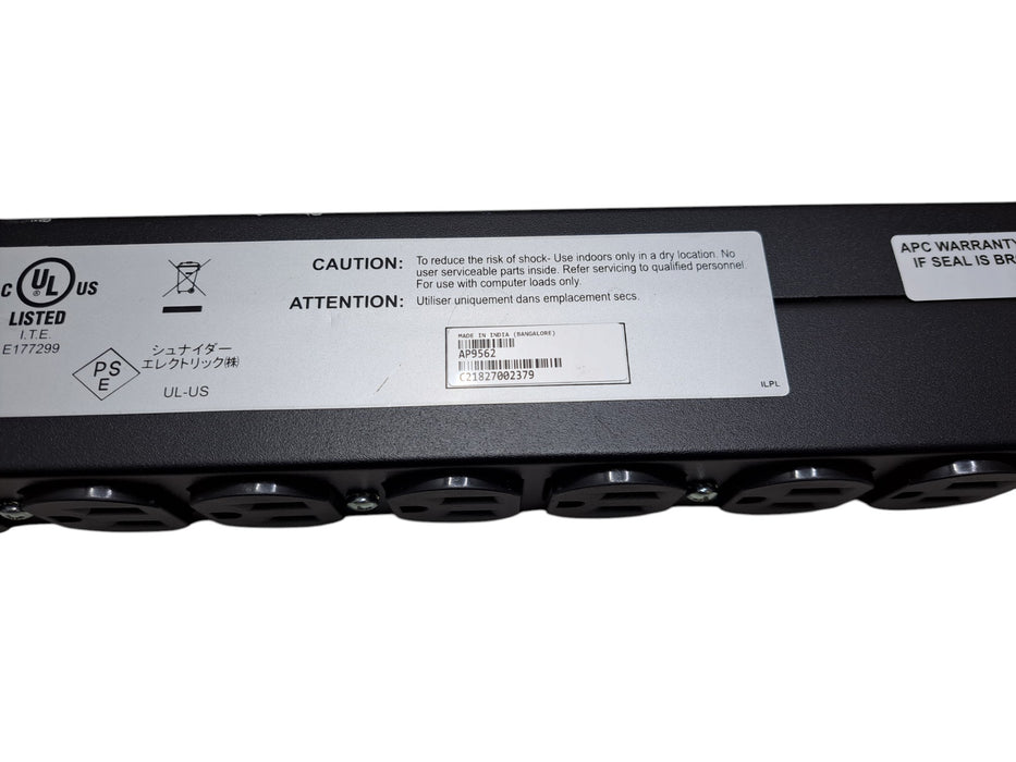 APC AP9562 - Basic Rack PDU 10-Outlet 1U 120V 15A NEMA 5-15R