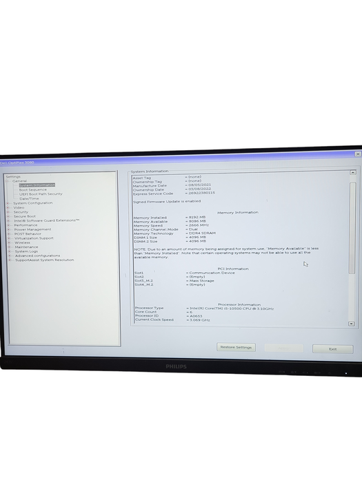 Dell OptiPlex 3080 SFF  i5-10505 3.20GHz, 8GB DDR4, NO-HDD/SSD