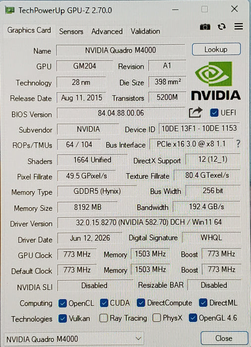NVIDIA Quadro M4000 8GB GDDR5 Graphics Card