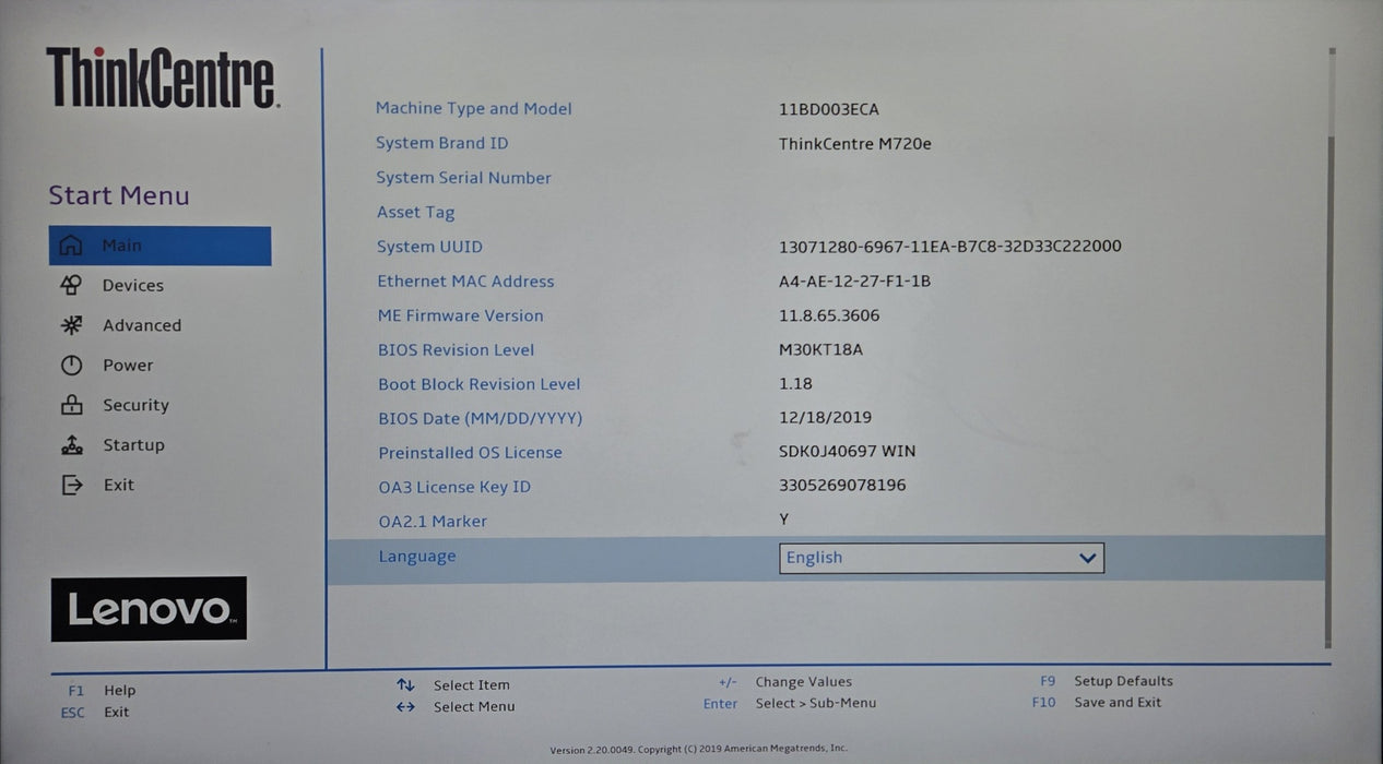 Lenovo ThinkCentre M720e SFF, Core i5-9400 8GB RAM 256GB NVMe