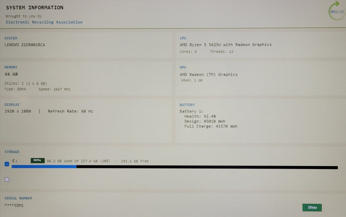 Lenovo ThinkPad E14 Gen 4 14" Ryzen 5 5625U 16GB DDR4 256GB NVMe READ