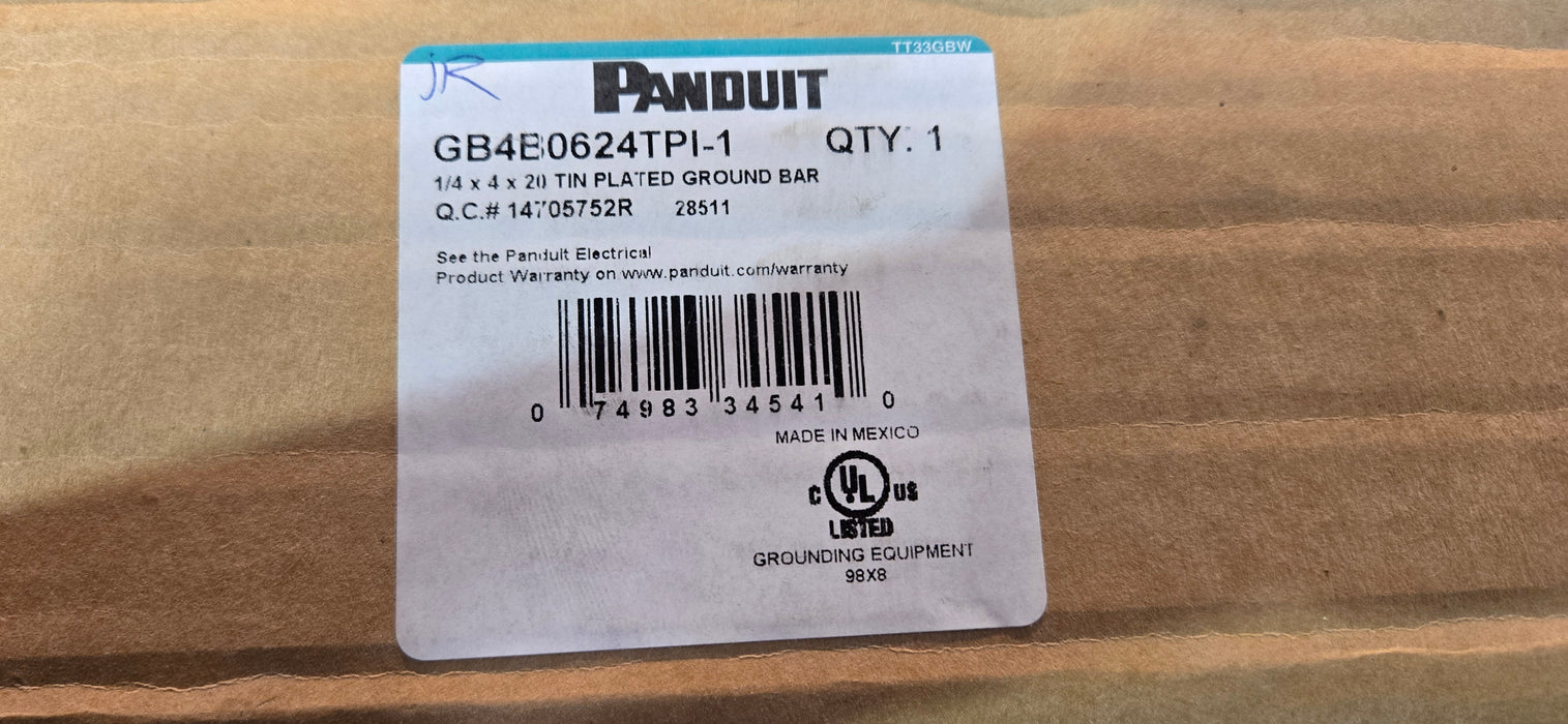 Panduit GB4B0624TPI-1 Tin-Plated Copper Ground Bar 1/4x4x20