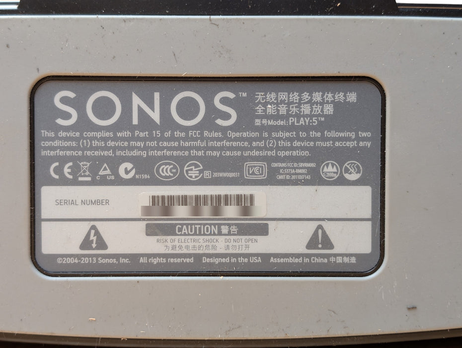 Sonos PLAY:5 Gen 1 Wireless Smart Speaker - Black