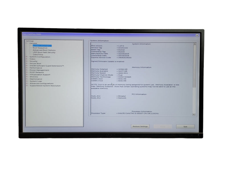 Dell OptiPlex 3060 USFF  i5 - 8500T CPU @ 2.10GHz 16GB DDR4 Ram QÎ¸
