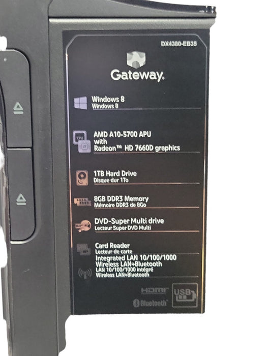 New Open-Box Gateway DX4380-EB35 Tower PC AMD A10-5700 APU 8GB RAM 1TB HDD _
