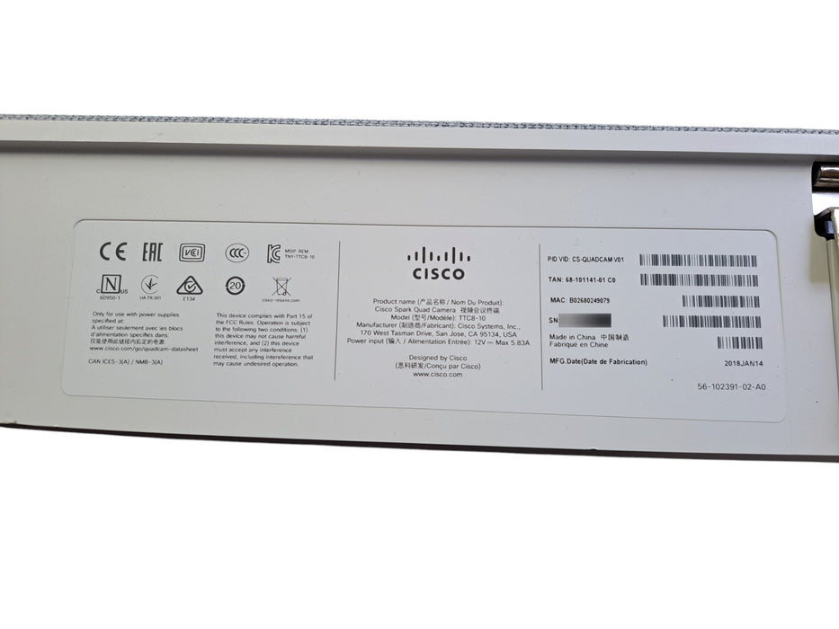 Cisco Spark Quad Camera TTC8-10 CS-QUADCAM V01 Video Conference Camera