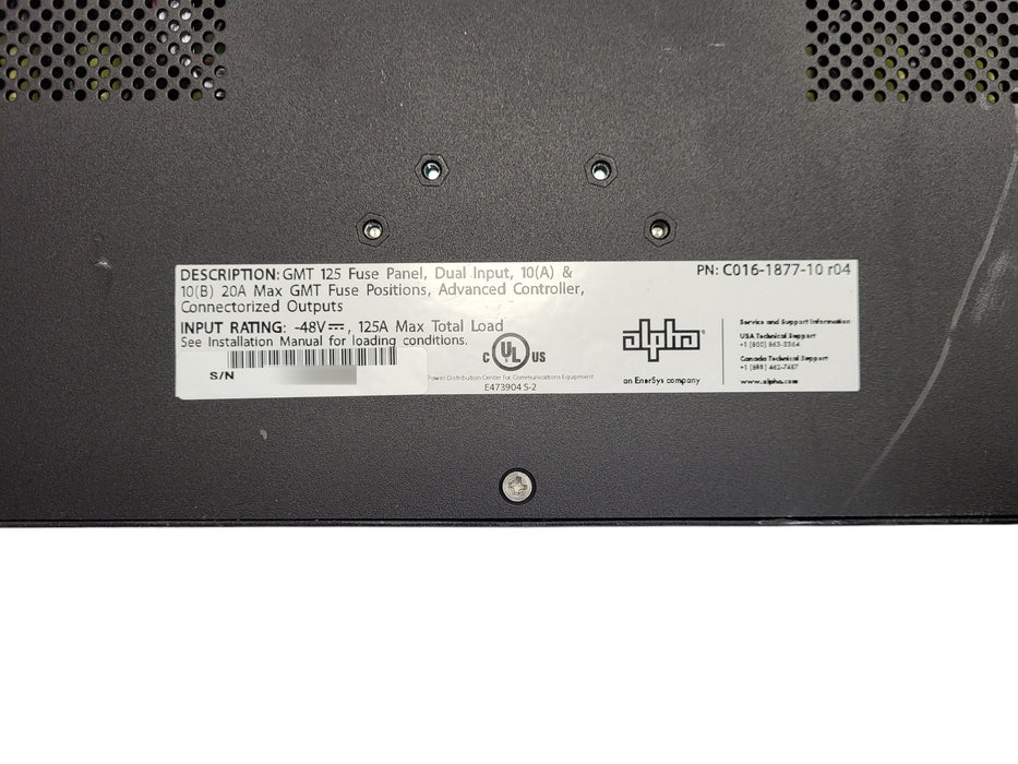 Alpha GMT 125 Fuse Panel C016-1877-10 r04 - Dual Input 20A Max GMT PDU