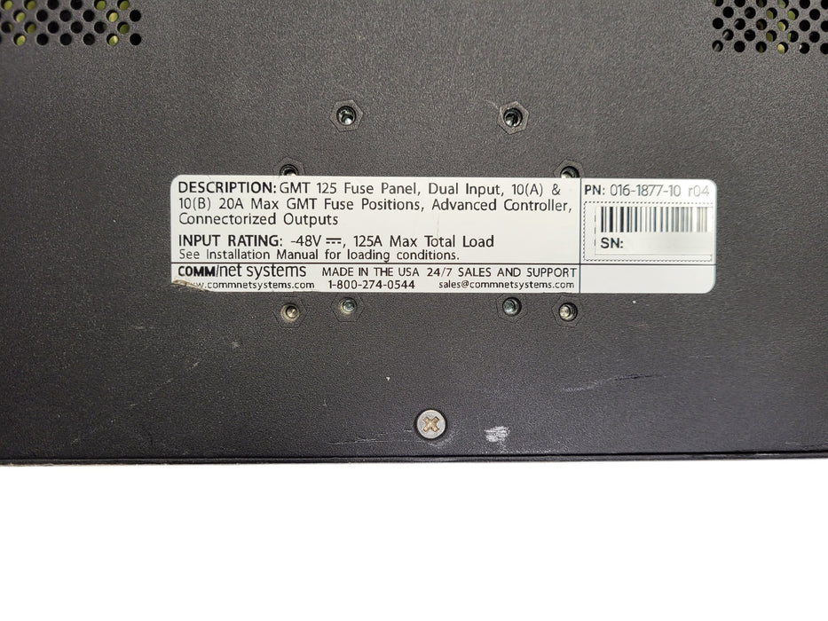 COMM/net systems 016-1877-10 GMT 125 Dual Input Fuse Panel PDU