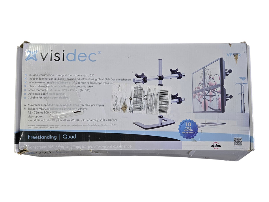 Atdec Visidec VFS-Q Freestanding Quad Monitor Desk Stand Up to 24"