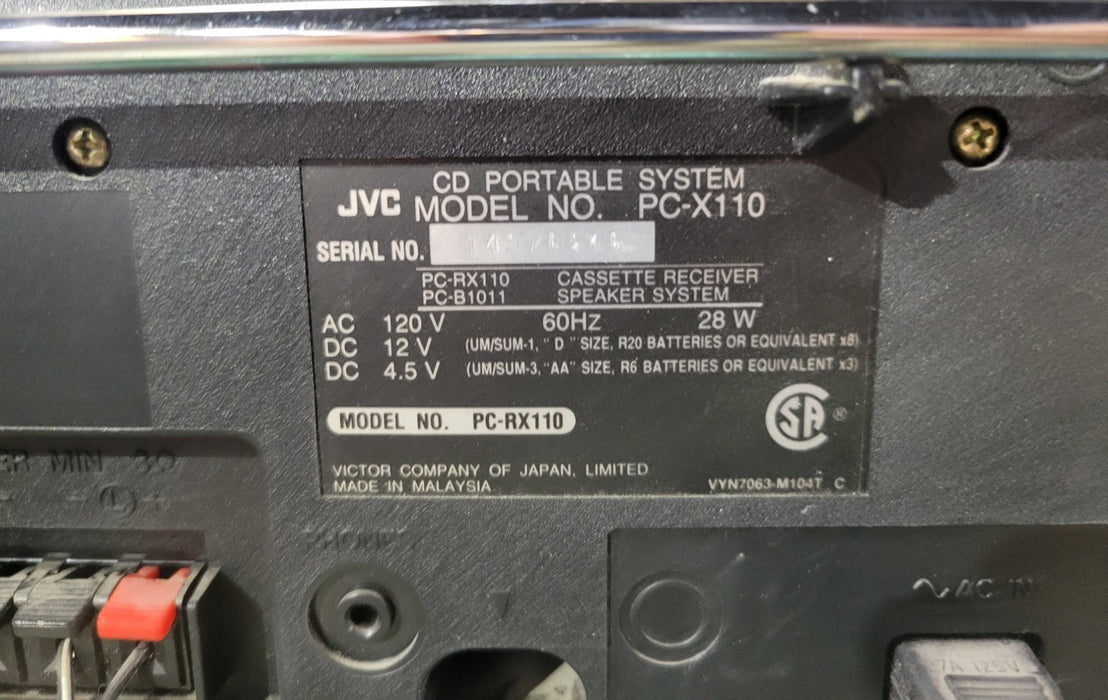 JVC PC-X110 - CD Portable System Boombox with Remote