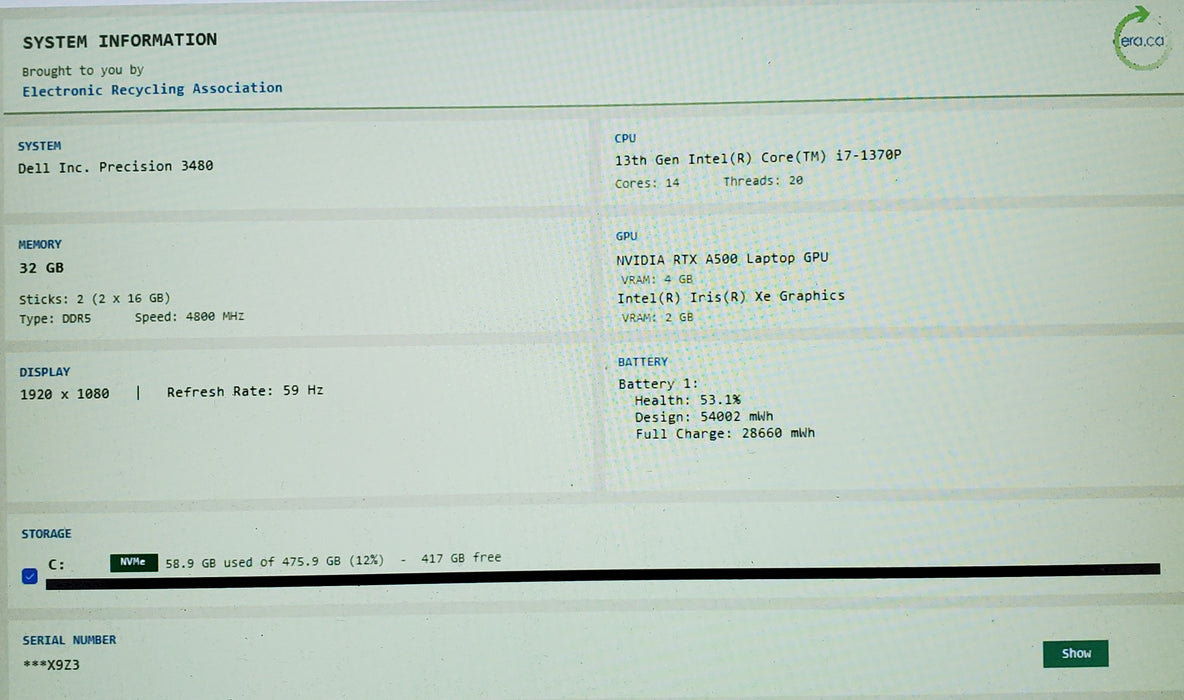 Dell Precision 3480 i7-1370P 32GB RAM 512GB NVMe RTX A500 READ