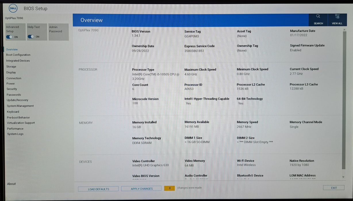 Dell OptiPlex 7090 Micro - Intel Core i5-10505 16GB DDR4 256GB NVMe Wi-Fi 180W