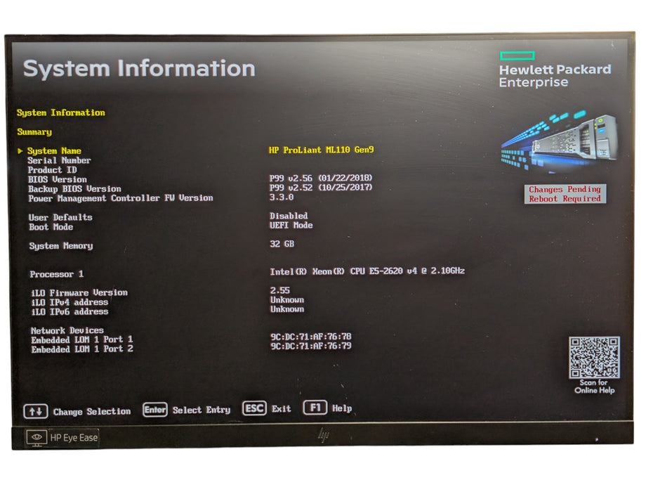 HPE ProLiant ML110 Gen9 - Xeon E5-2620 v4 2.10GHz 32GB RAM B140i 2x 750W PSU