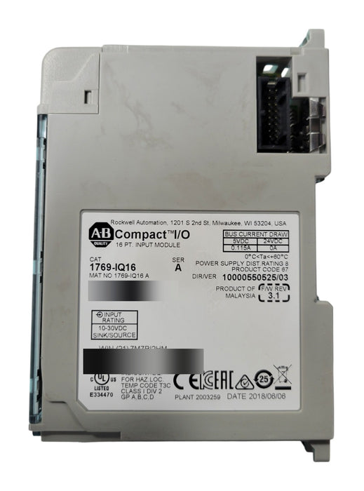 Allen-Bradley 1769-IQ16 Compact I/O 16 Pt 24VDC Sink/Source Input Module