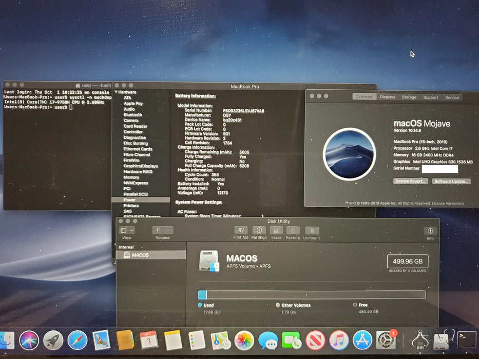 2019 MacBook Pro A1990 15" i7-9750H @2.6GHz 16GB RAM 500GB SSD