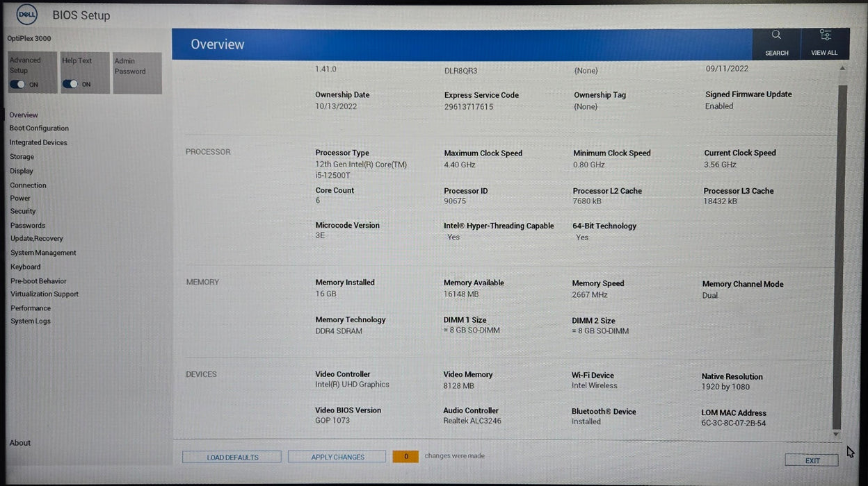 Dell OptiPlex 3000 Micro - i5-12500T 16GB DDR4 , 256GB NVMe, AC Adapter