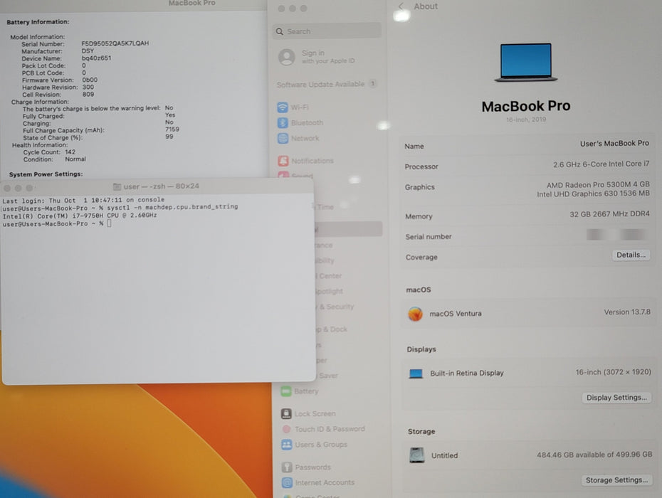 Apple MacBook Pro 16" 2019 i7-9750H 32GB RAM Radeon Pro 5300M 512GB SSD NO AC