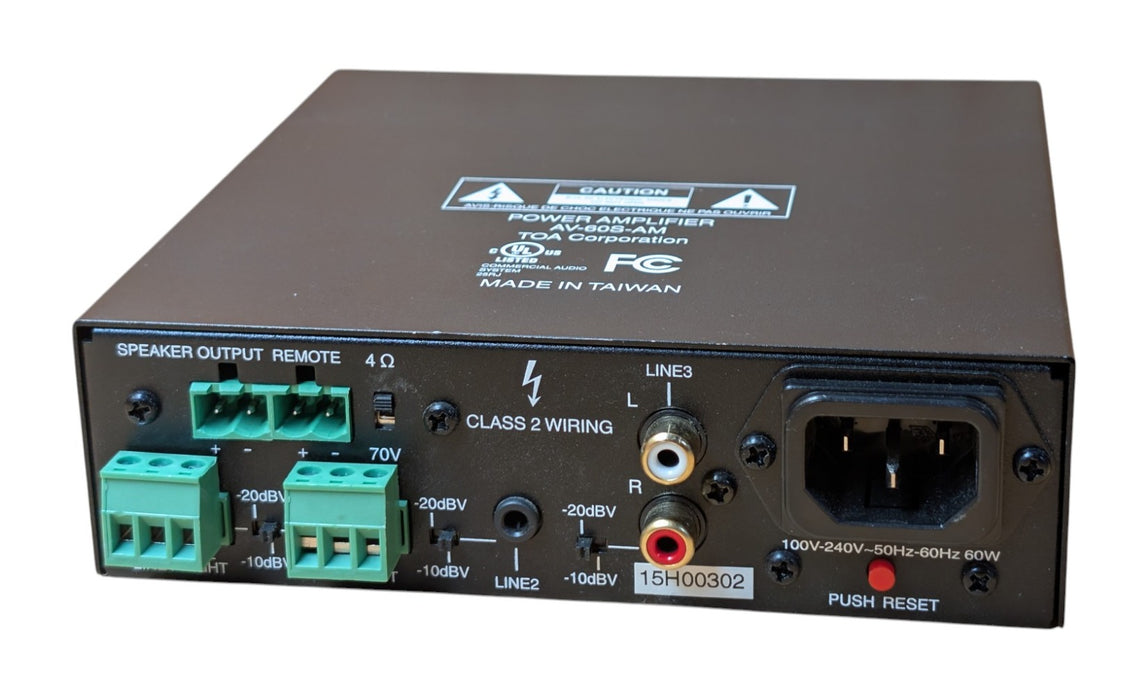 TOA AV-60S-AM Power Amplifier - 60W 4 Ohm / 70V Commercial Audio Amp