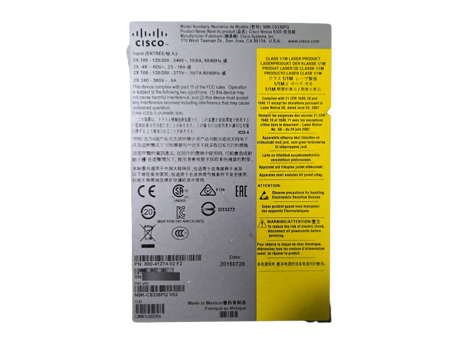 Cisco Nexus 9300 N9K-C9336PQ - 36-Port 40GbE QSFP+ Managed Switch (READ)
