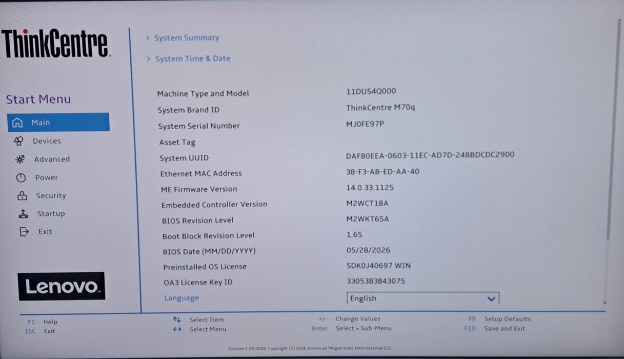 Lenovo ThinkCentre M70q - Core i5-10600T 2.40GHz 16GB RAM 256GB SSD