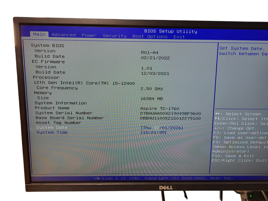 Acer Aspire TC-1760 - Intel Core i5-12400 2.50GHz 16GB RAM 256GB Nvme Wi-Fi