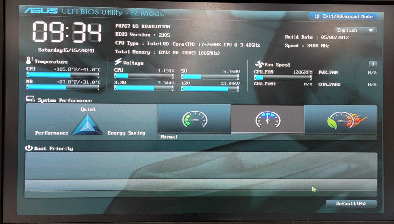 ASUS P8P67 WS Revolution LGA 1155 Intel  SATA 6Gb/s, i7-2600k CPU @ 3.4Gz, 8GB RAM
