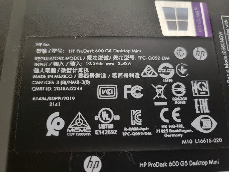 HP ProDesk 600 G5 mini, Core i5-9500T 2.20GHz 8GB DDR4, 256GB NVME, WI-FI