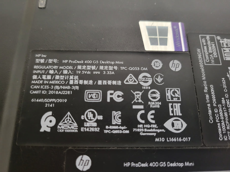 HP ProDesk 400 G5 Mini, Core i5-9500T 2.20GHz, 8GB DDR4 256GB NVMe Wi-Fi