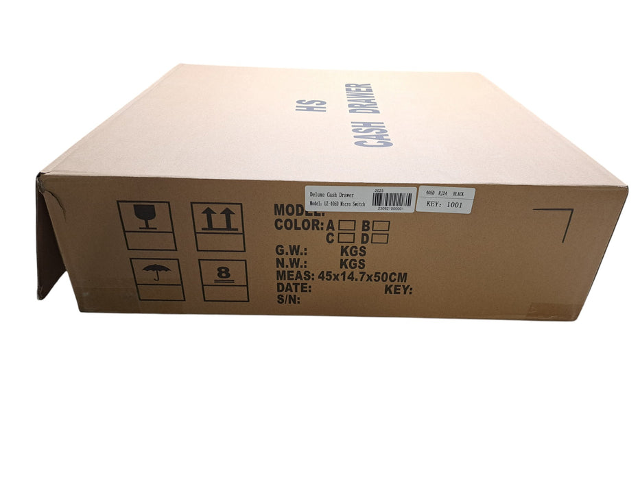 HS Cash Drawer UZ-405D Deluxe Cash Drawer RJ24 Black POS 5-Bill 8-Coin Open Box