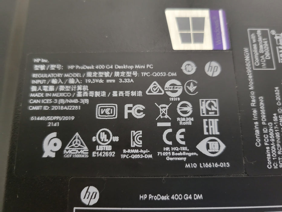 HP ProDesk 400G4 Mini, Core I5-8500T 2.10GHz 8GB DDR4 256GB SSD