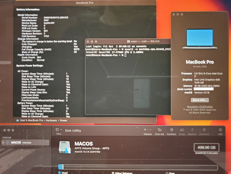 2019 MacBook Pro A1990 15" i7-9750H @2.6GHz 16GB RAM 500GB SSD