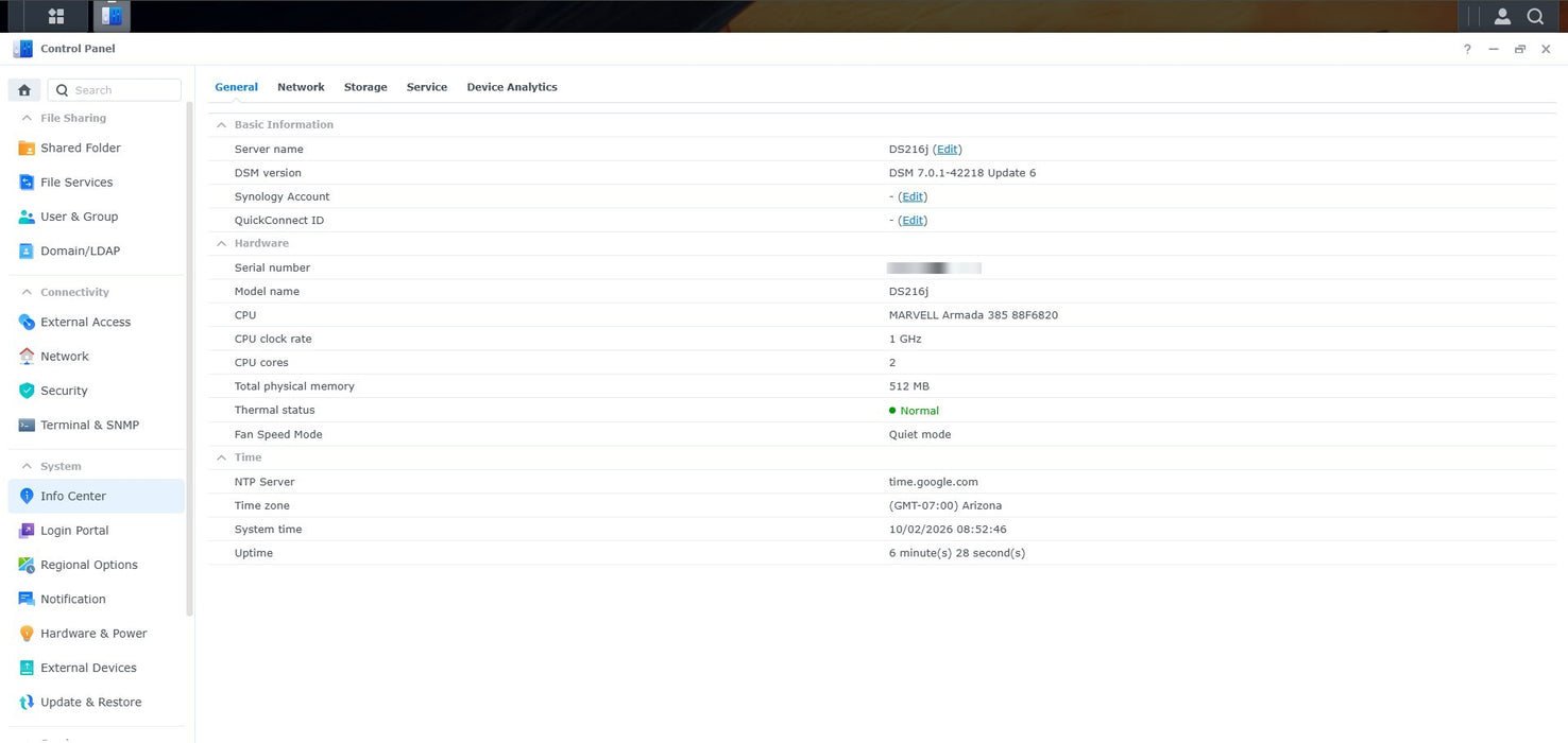 Synology DiskStation DS216j - 2-Bay NAS 512MB RAM 2x 2TB HDD (4TB Total)