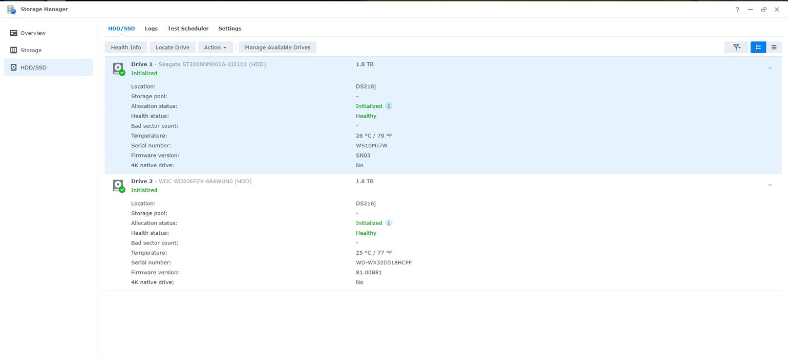 Synology DiskStation DS216j - 2-Bay NAS 512MB RAM 2x 2TB HDD (4TB Total)