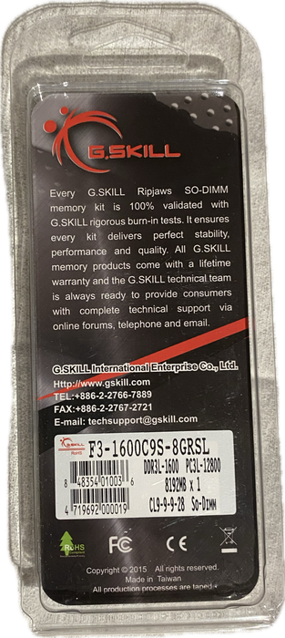 G.Skill Ripjaws F3-1600C9S-8GRSL DDR3L 8GB DDR3L 204-Pin 1600MHz Laptop RAM NEW!