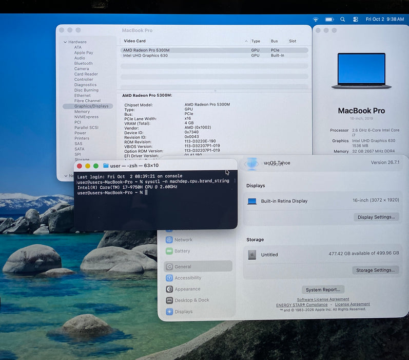Apple MacBook Pro 16" 2019 i7-9750H Radeon Pro 5300M 32GB RAM 512GB SSD READ