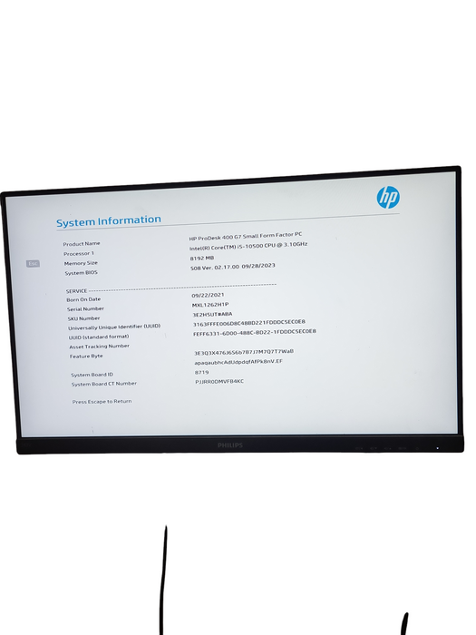 HP ProDesk 400 G7 SFF Intel i5-10500 CPU @3.10GHz, 8GB RAM NO-HDD/SSD